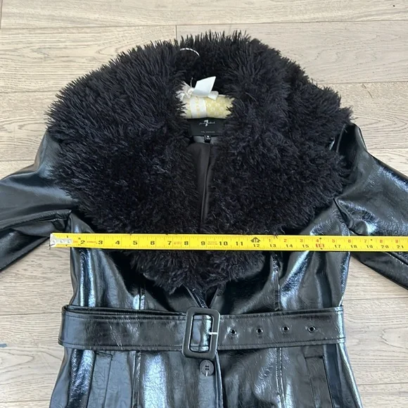 7 FOR ALL MANKIND vegan leather Patent Faux Fur Trimmed Trench Coat size M - Picture 7 of 11
